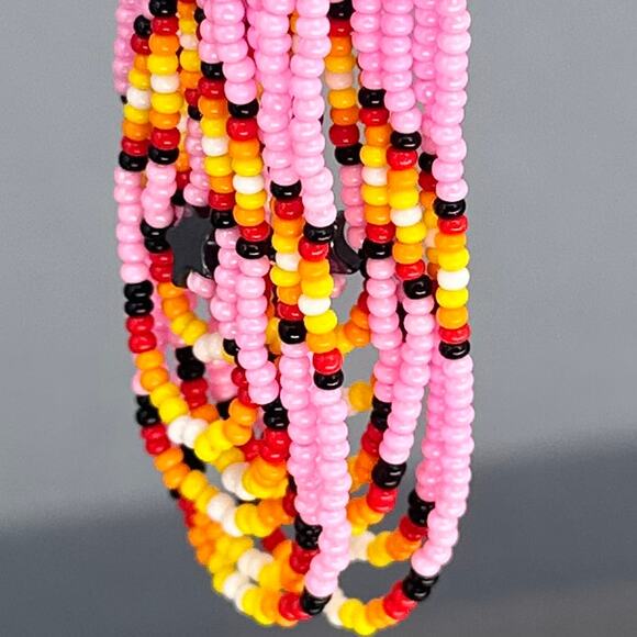 Tribal Earrings Seed Bead Handmade Multicolor Native American Boho Dangle 3” USA - Picture 7 of 15